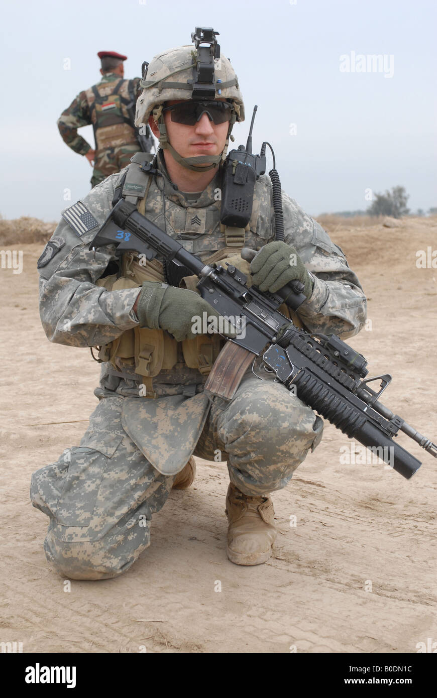 Soldier on a mission to clear insurgents from the Chaka Four region south of Baghdad Iraq on Jan 10 2008. Stock Photo