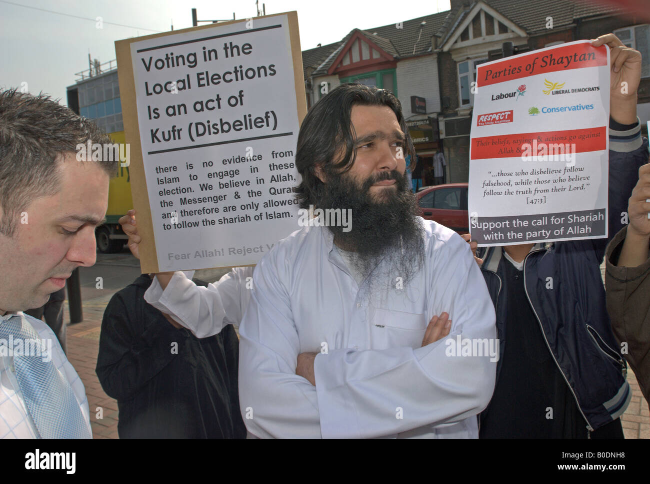 Sayful Islam encouraging people not to vote in the local elections Stock Photo