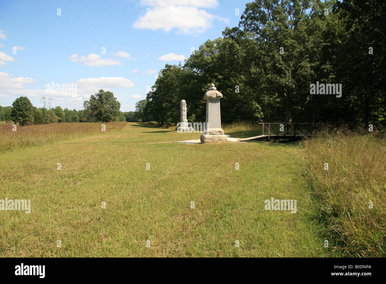 The 15th New Jersey & 49th NY Infantry Memorials at the Bloody Angle on the Spotsylvania battlefield, Virginia. Stock Photo