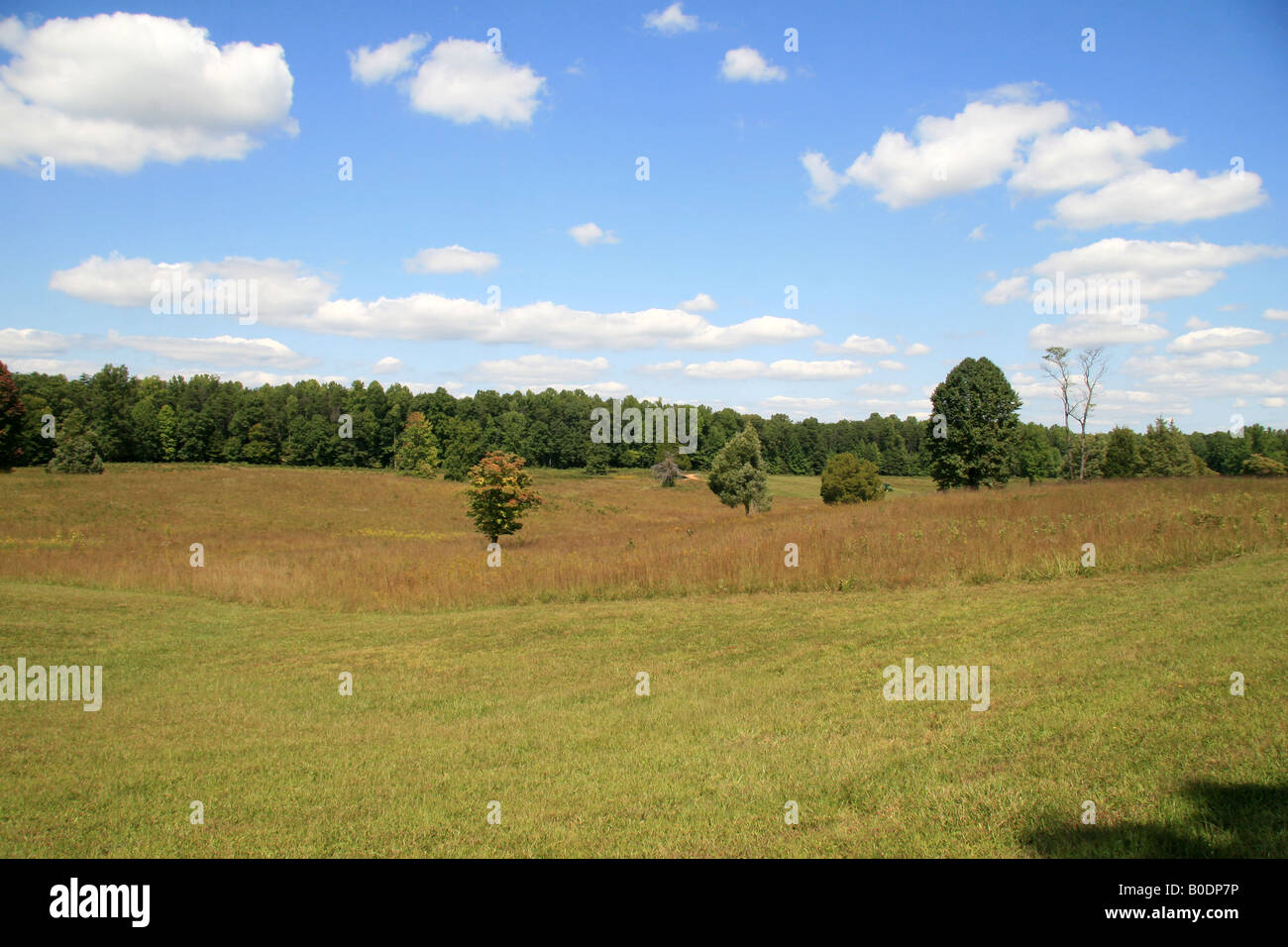 View from the Bloody Angle of the Mule Shoe Salient, Spotsylvania Court House battlefield, Virginia. Stock Photo