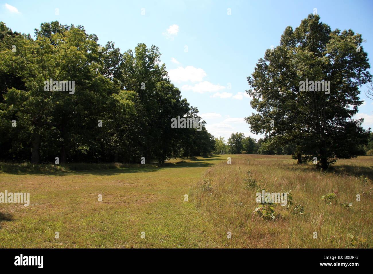 View along the Bloody Angle of the Mule Shoe Salient, Spotsylvania Court House battlefield, Virginia. Stock Photo