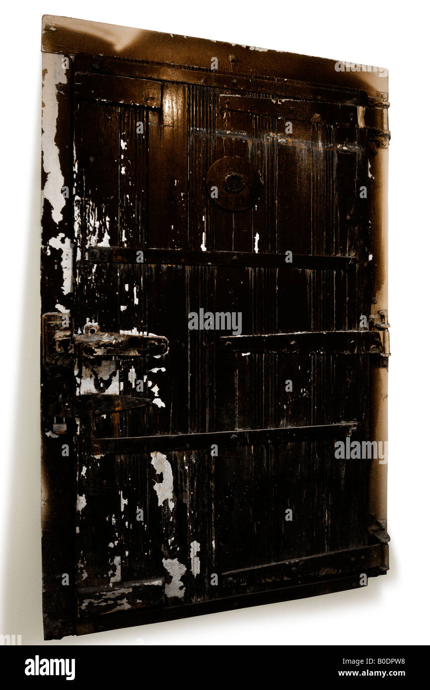Image of a dungeon style interior door used in the Old Montana Territory Prison Cutout set on a white background Silhouette Stock Photo