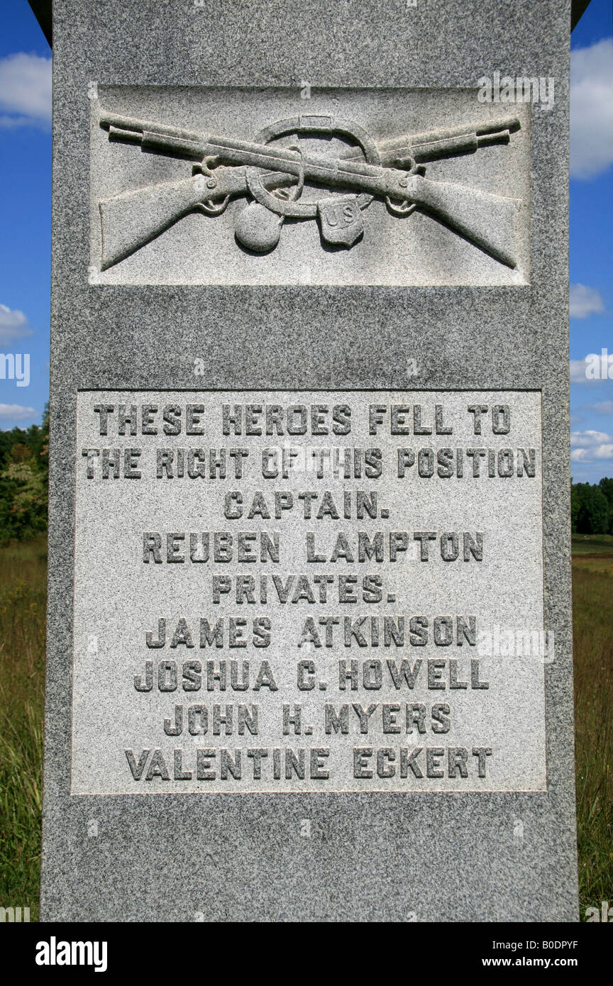 The Ohio Memorial to fallen soldiers at the Bloody Angle on the Battle of Spotsylvania Court House, Virginia. Stock Photo