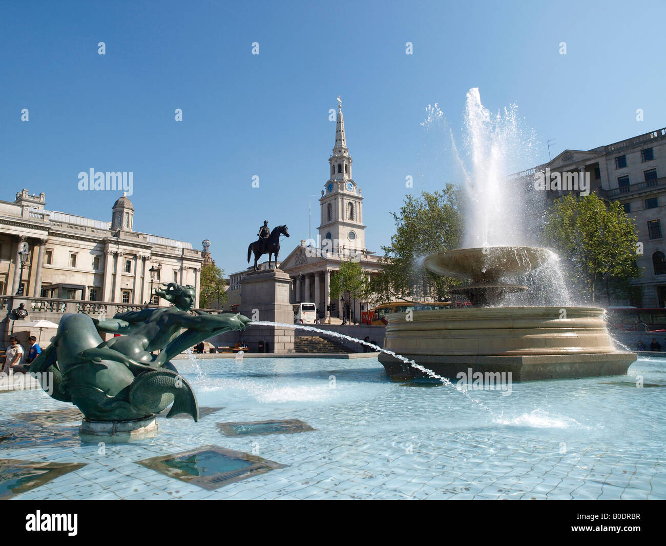 Fountain in Trafalgar Square London Stock Photo