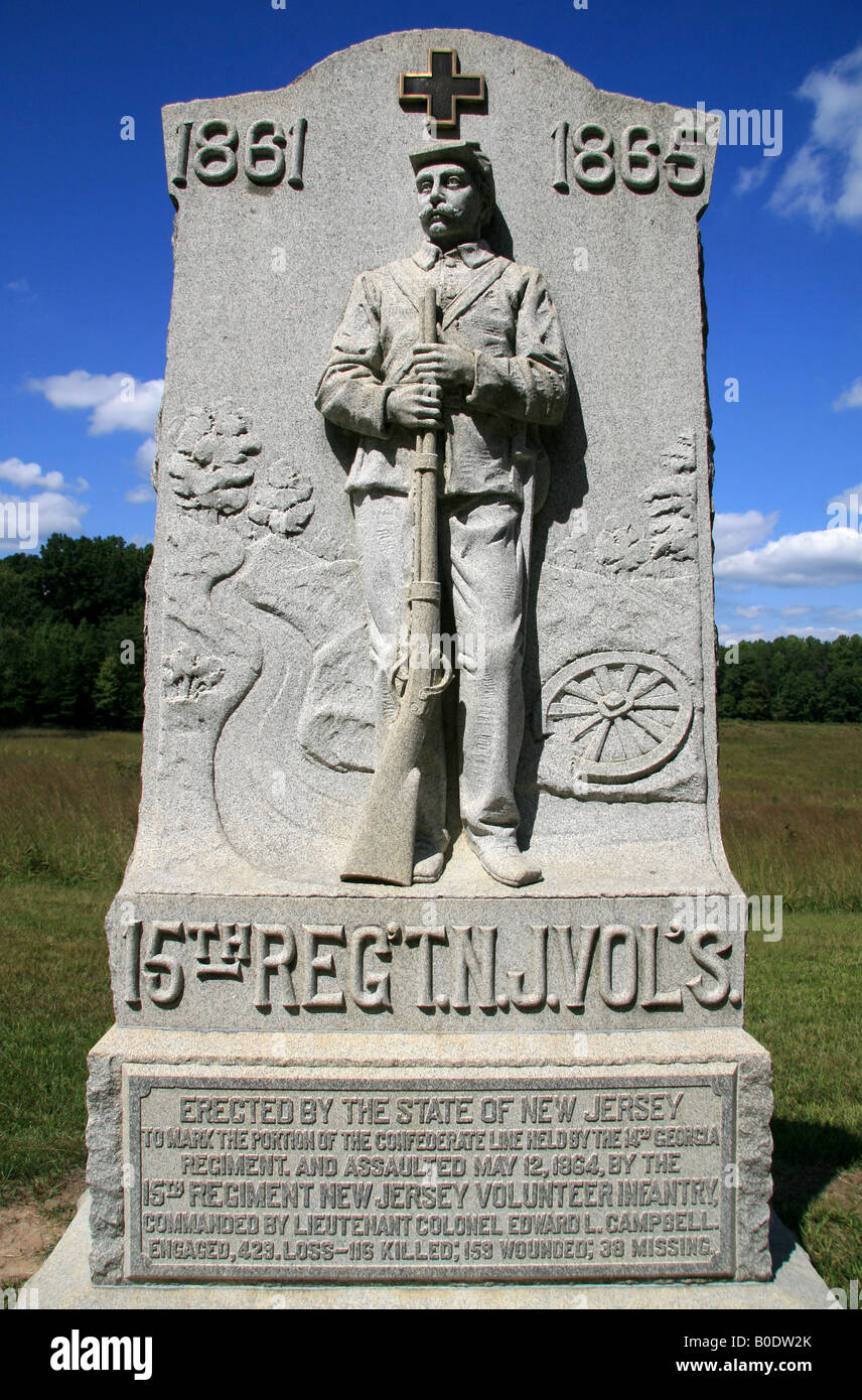 The 15th New Jersey Monument at the Bloody Angle on the Spotsylvania Court House battlefield, Virginia. Stock Photo