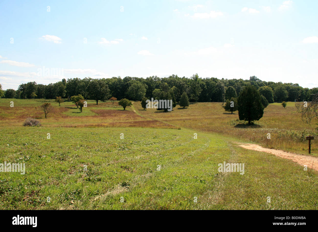 View from the Union lines towards the Bloody Angle on the Spotsylvania Court House battlefield, Virginia. Stock Photo