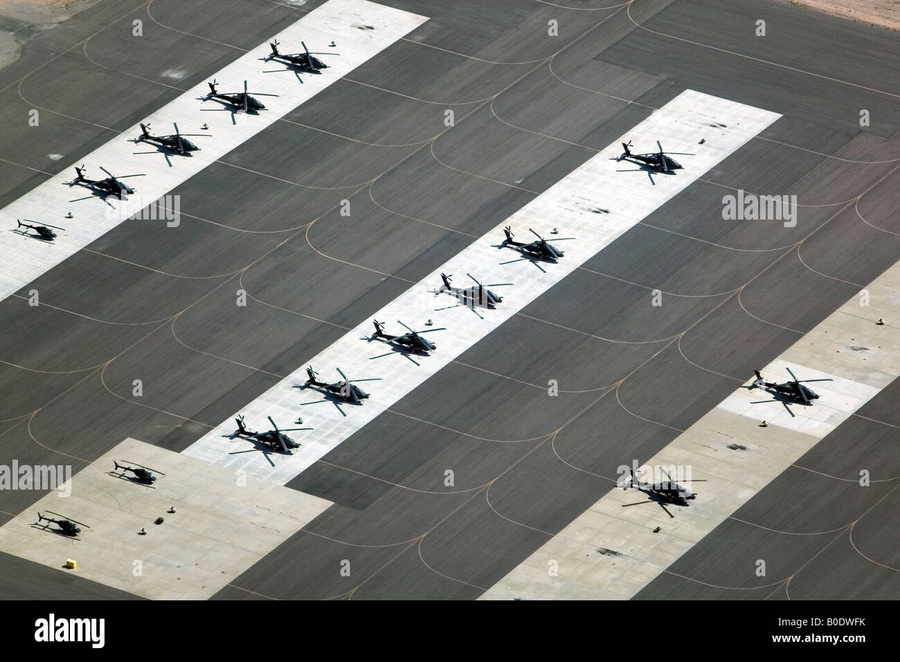 aerial view above military helicopters in Pinal Airbase Silverbell Army Heliport Arizona Stock Photo