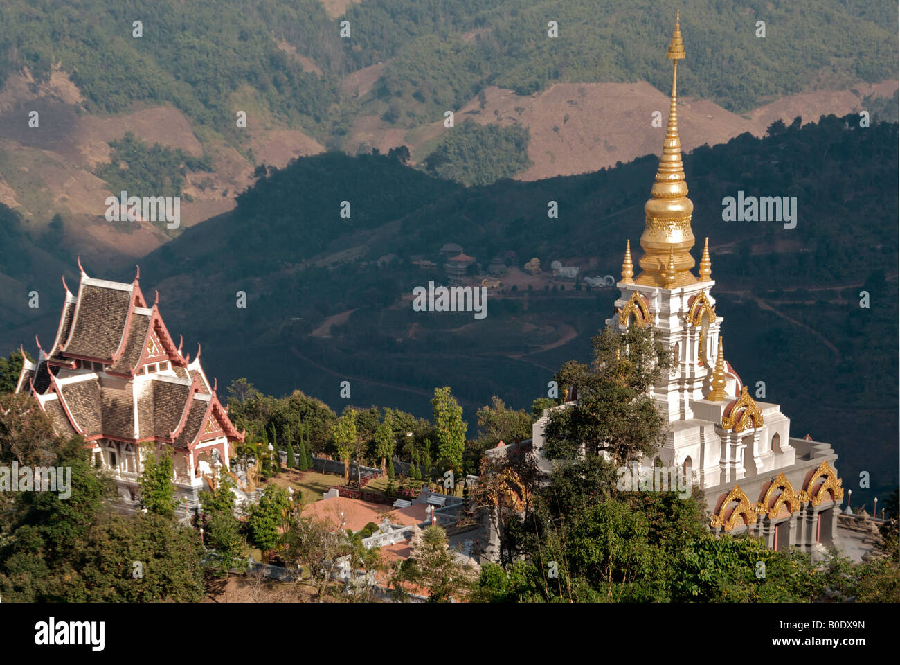 Princess Mother Temple and Wat Phra Borommathat Mae Salong Chiang Rai Province Northern Thailand Stock Photo
