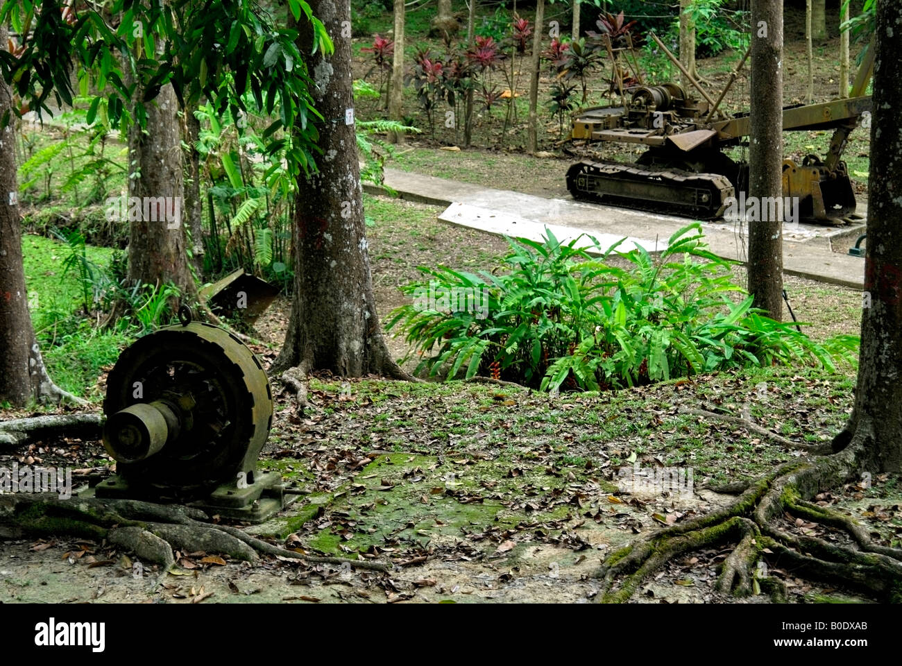 Piece of alternator and excavator at Sandakan Memorial Park,Sabah,Borneo Stock Photo