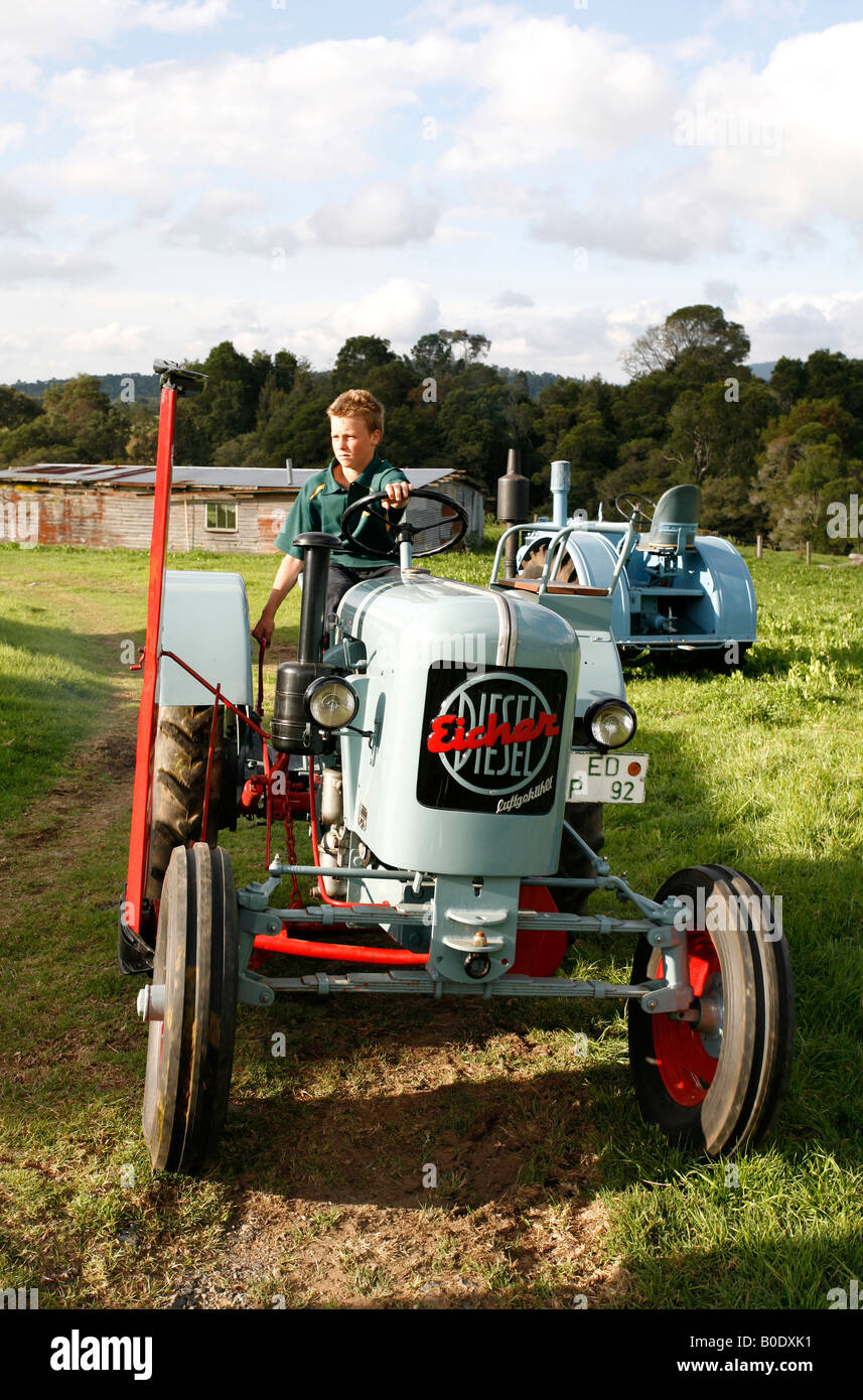 Antique 1956 Eicher 1 cylinder tractor This 16HP tractor is probably a 16PS model Stock Photo