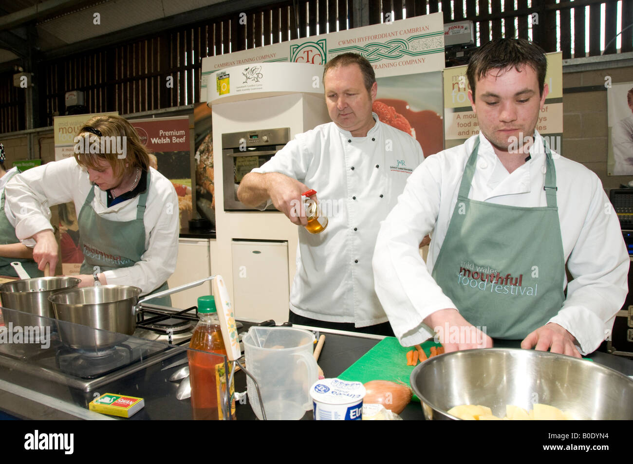Cookery competition at the Mid Wales Mouthful food festival Builth Wells Powys April 2008 Stock Photo