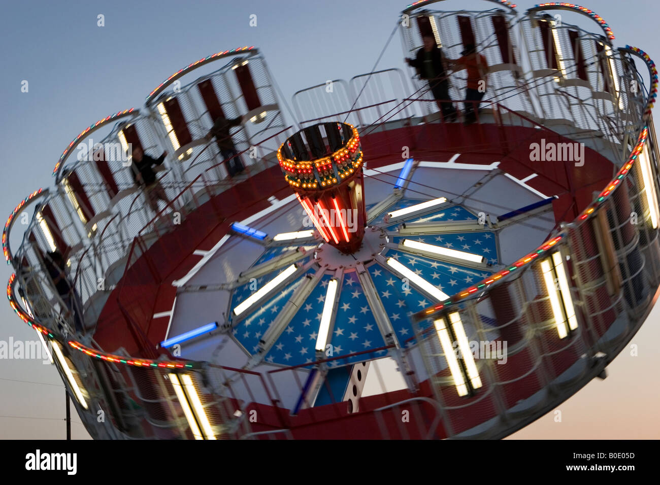 Spinning RoundUp Amusement Ride at Night Stock Photo 17517849 Alamy