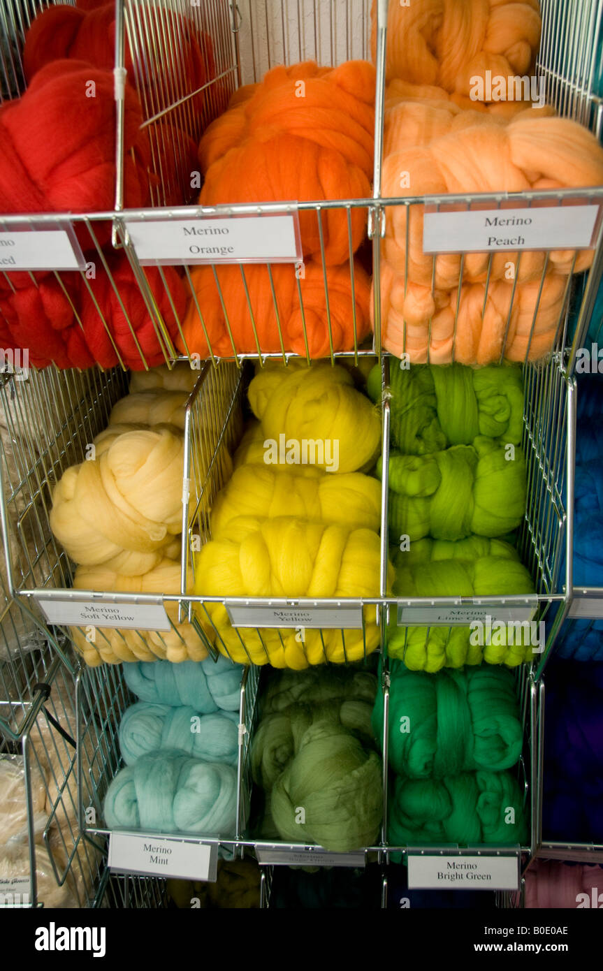 Multicoloured skeins of merino sheep hand knitting wool for sale at the