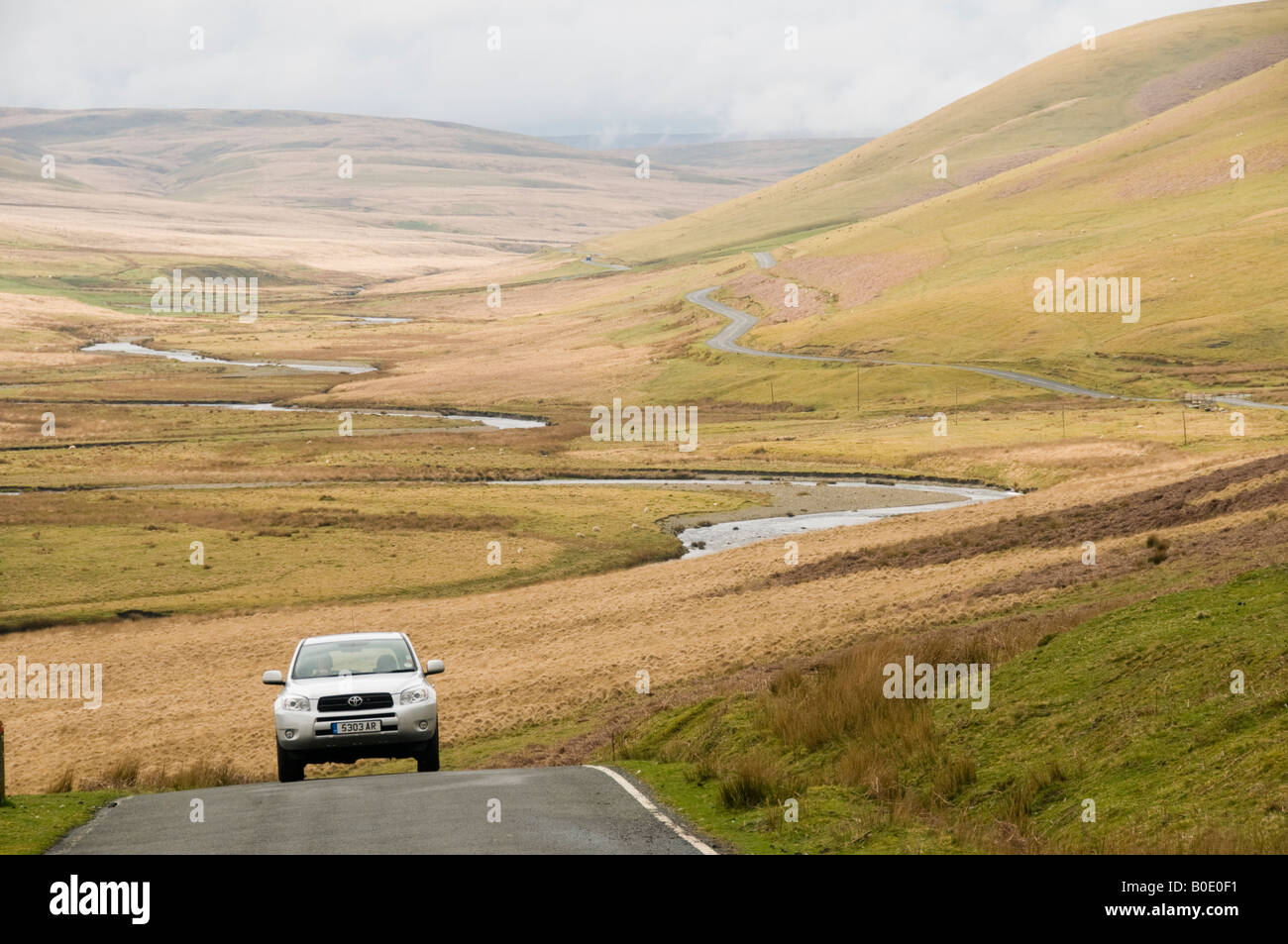 Motoring in upland rural mid wales at the head of the Elan Valley Wales