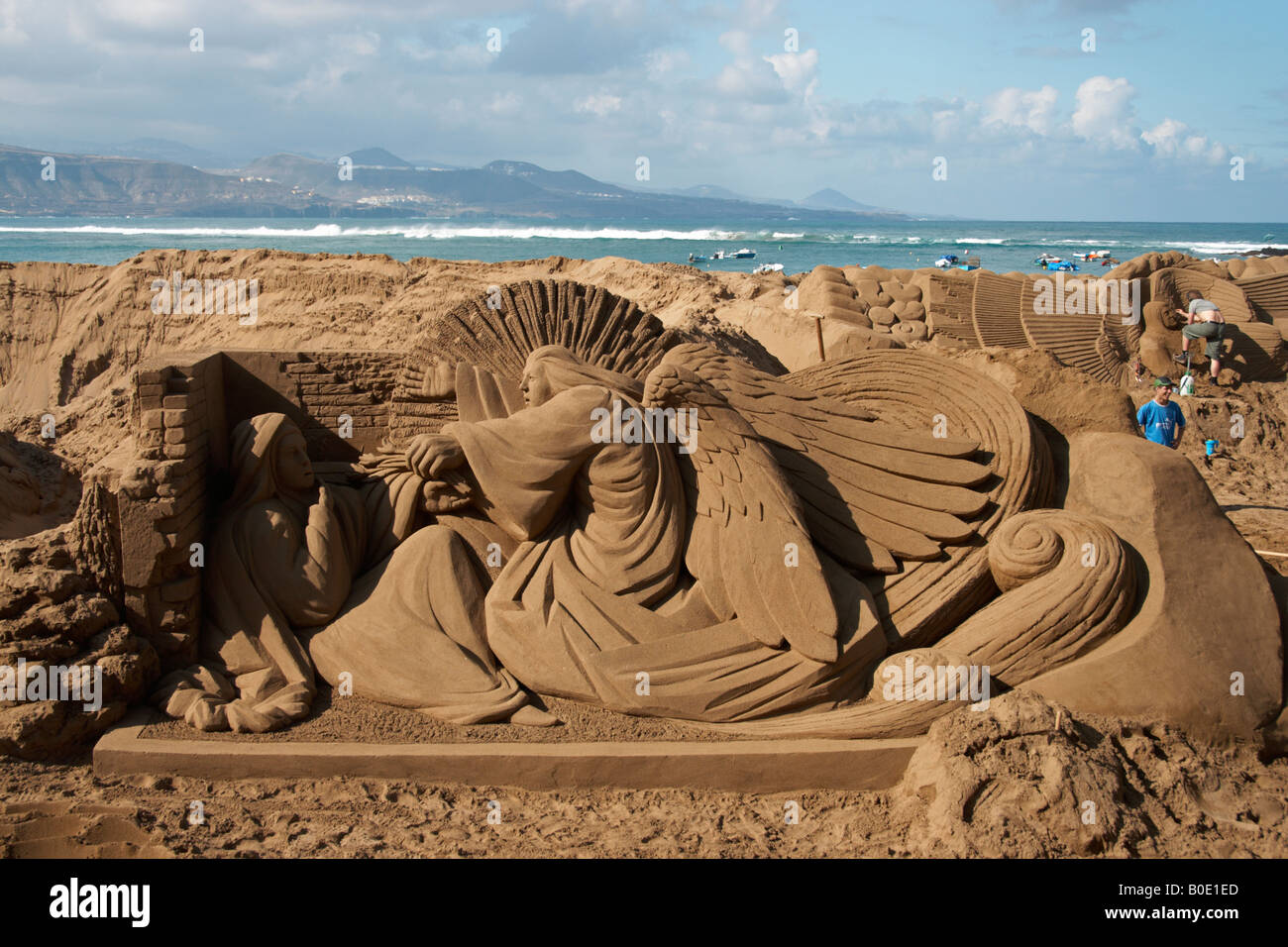 Nativity scene sand sculpture on Playa de Las Canteras on Gran Canaria
