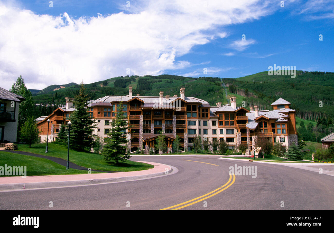 Condos and hotels dot the streets of Beaver Creek Colorado Stock Photo