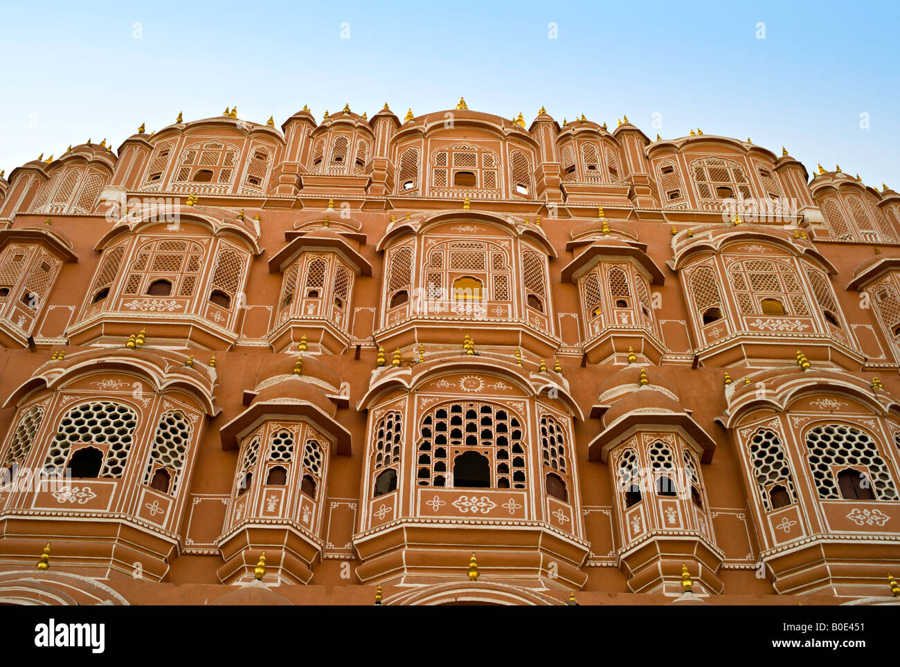 INDIA JAIPUR Hawa Mahal, also known as the Wind Palace, is a palace built in the form of the crown of Krishna the Hindu god. Stock Photo