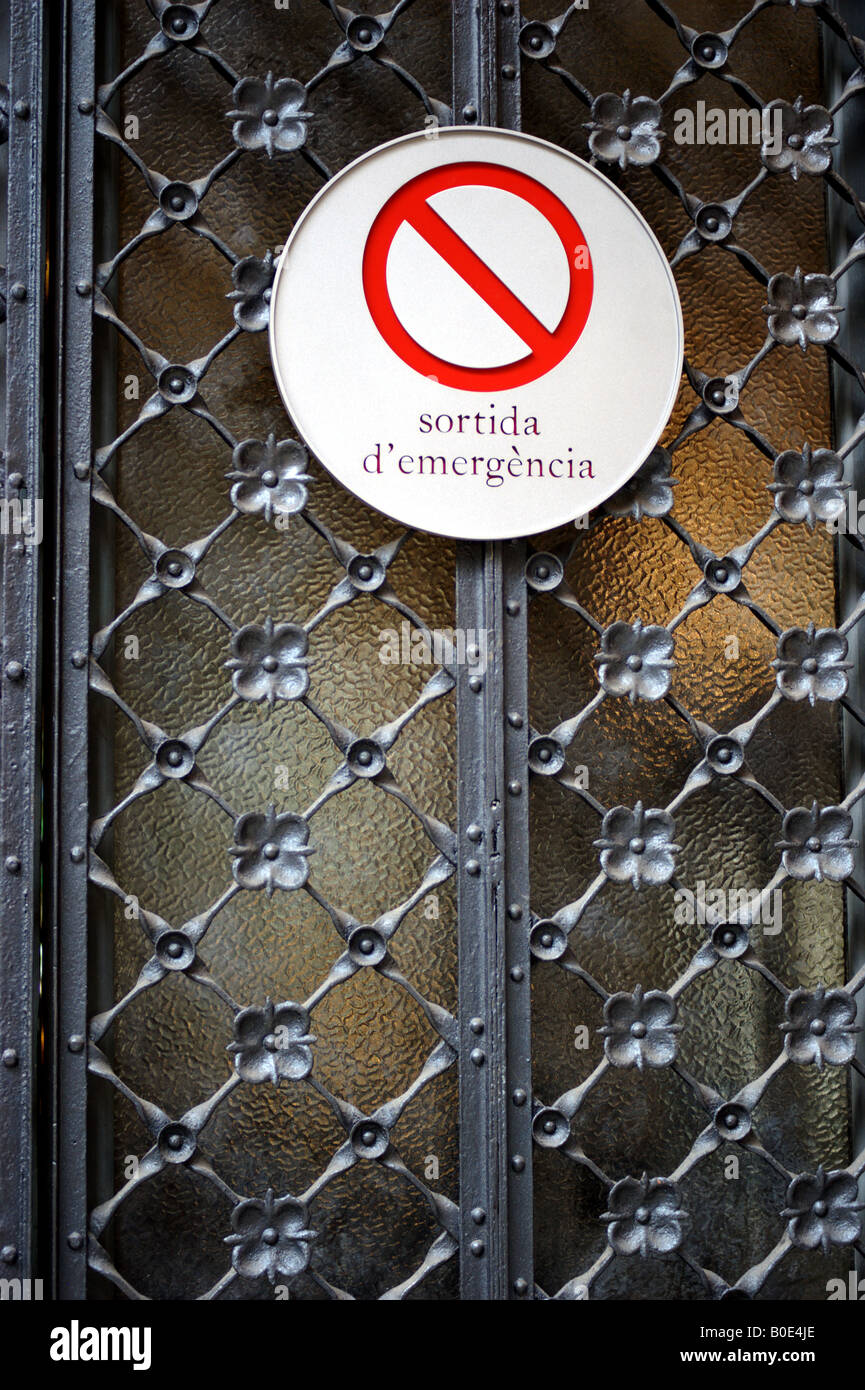 Emergency exit, Palau de la Musica Catalana, Barcelona, Catalonia, Spain Stock Photo