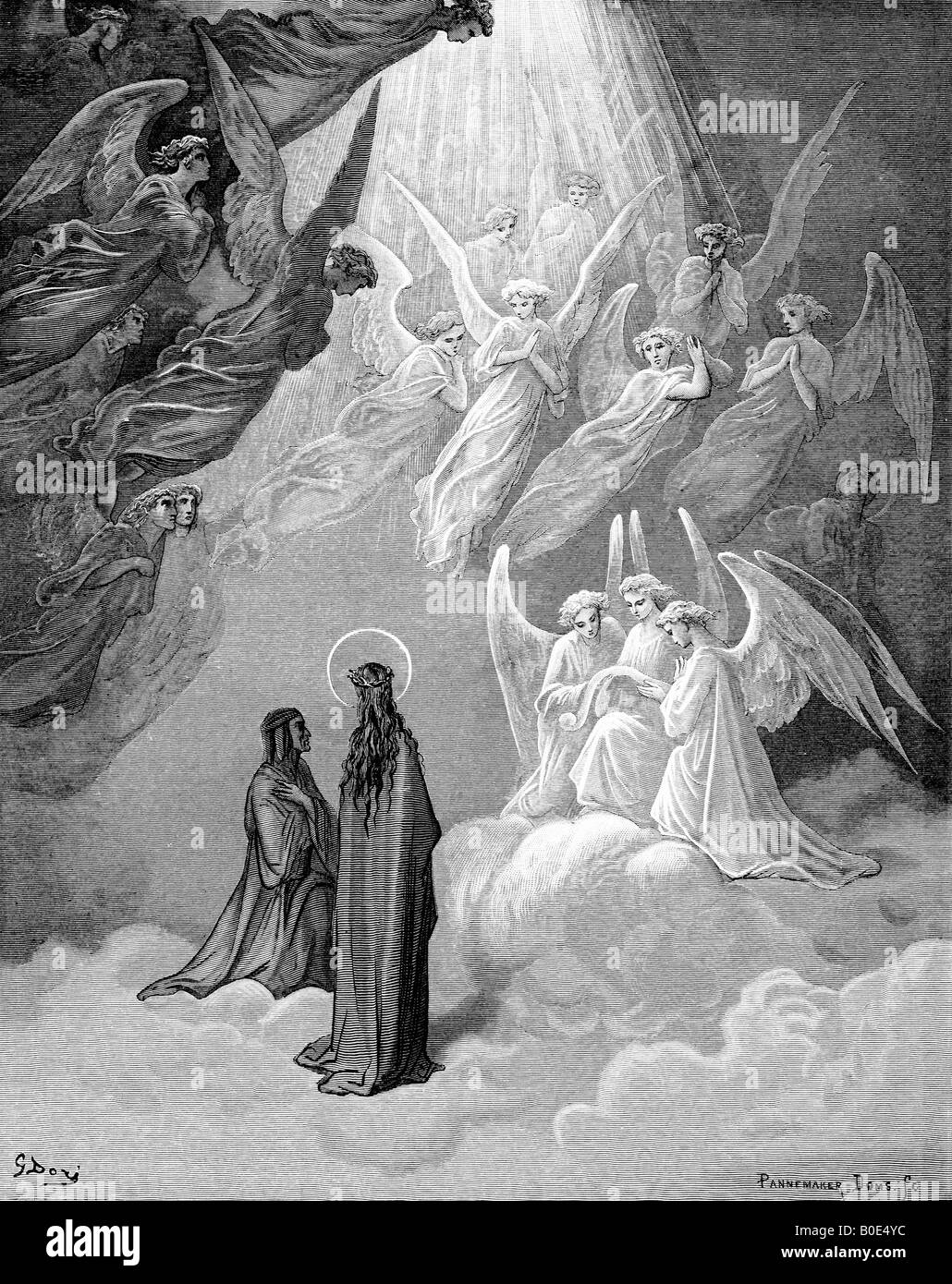 Engraving of Gustave Dore illustration The Singing of the Blessed