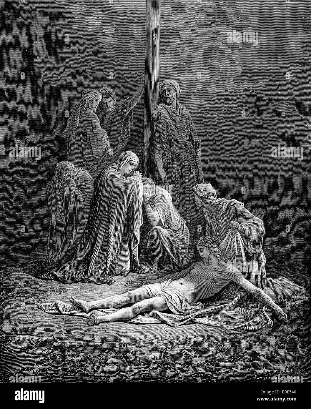 Engraving of Gustave Dore illustration of the Dead Christ Stock Photo