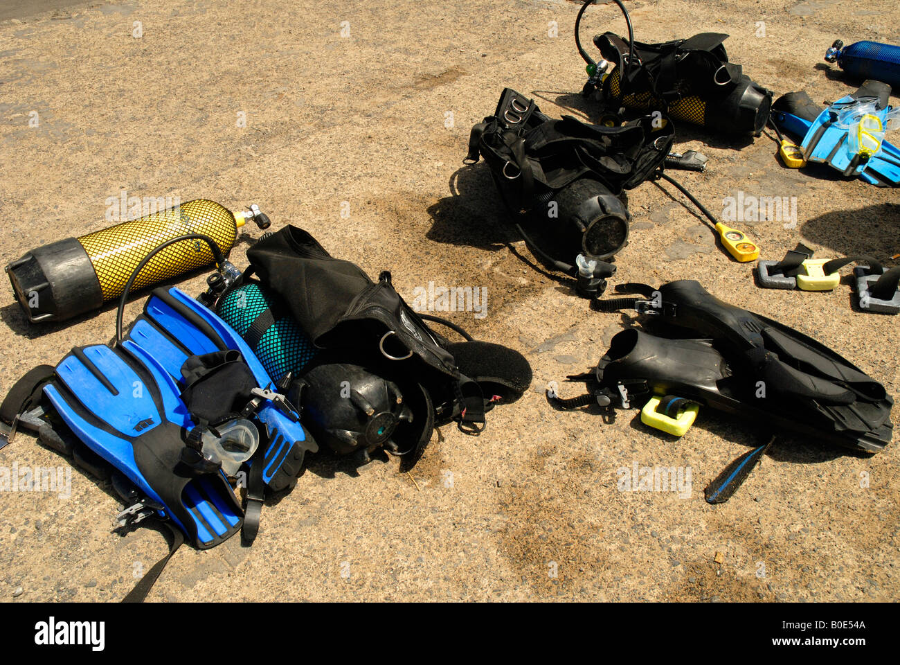 Diving equipment on Beach at Puerto del Carmen on Lanzarote in the