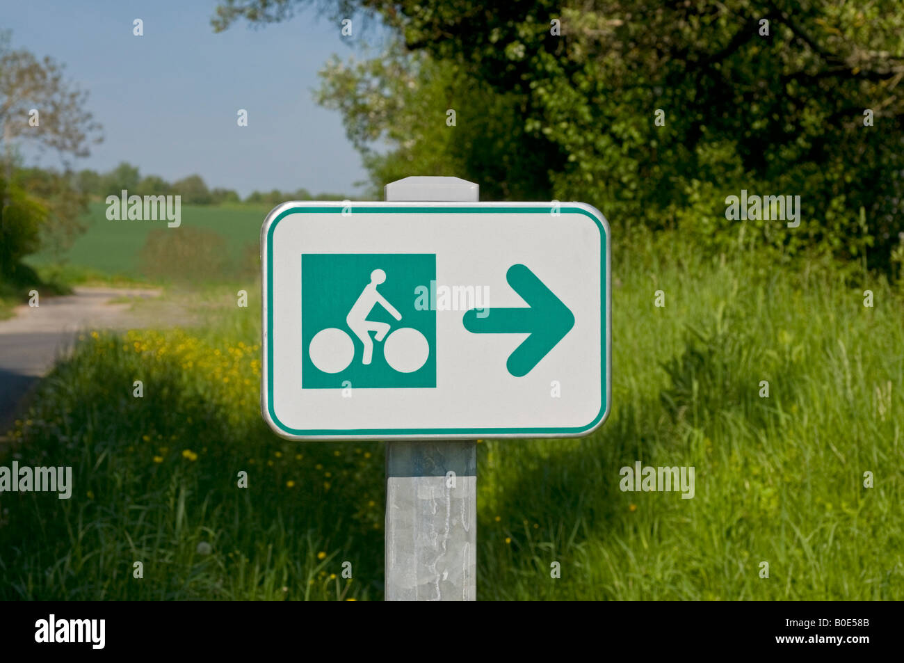 Cycle route marker, sud-Touraine, France Stock Photo