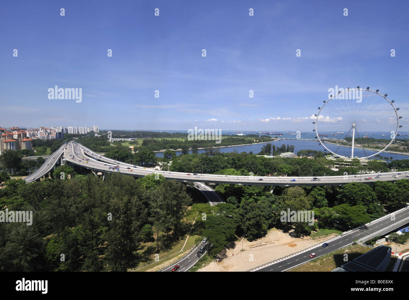 Opened in April 2008 and sited by the ECP Expressway, the Singapore Flyer is the tallest observation wheel in the world Stock Photo