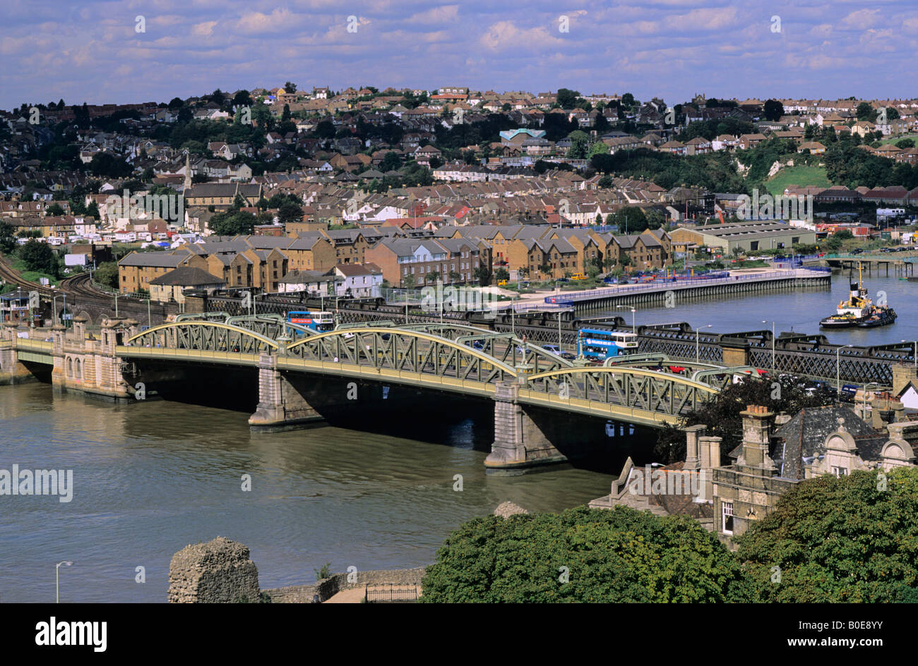 Rochester Bridges over the River Medway, Kent, England, UK Stock Photo