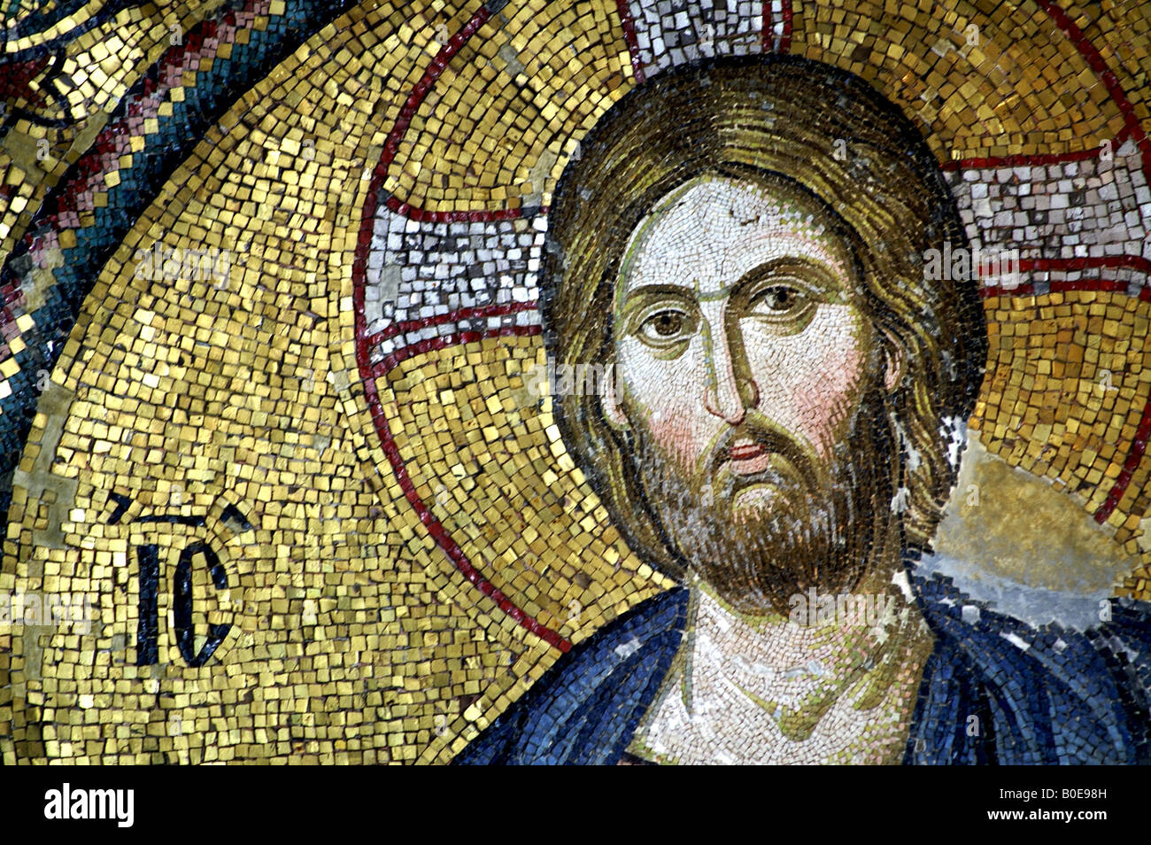 Fine byzantine mosaic mural from the Church of St Saviour in Chora Kariye Camii. Detail from medallion of Genealogy of Christ Stock Photo
