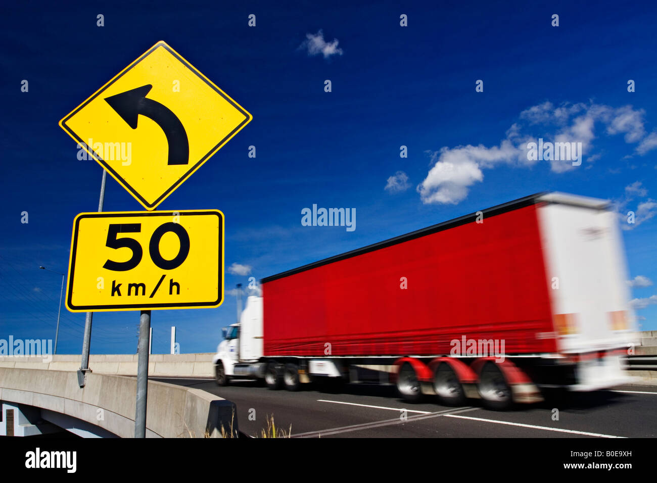 Transportation and  Trucking  / A Transport Truck commutes along a section of Freeway.Melbourne Victoria Australia. Stock Photo