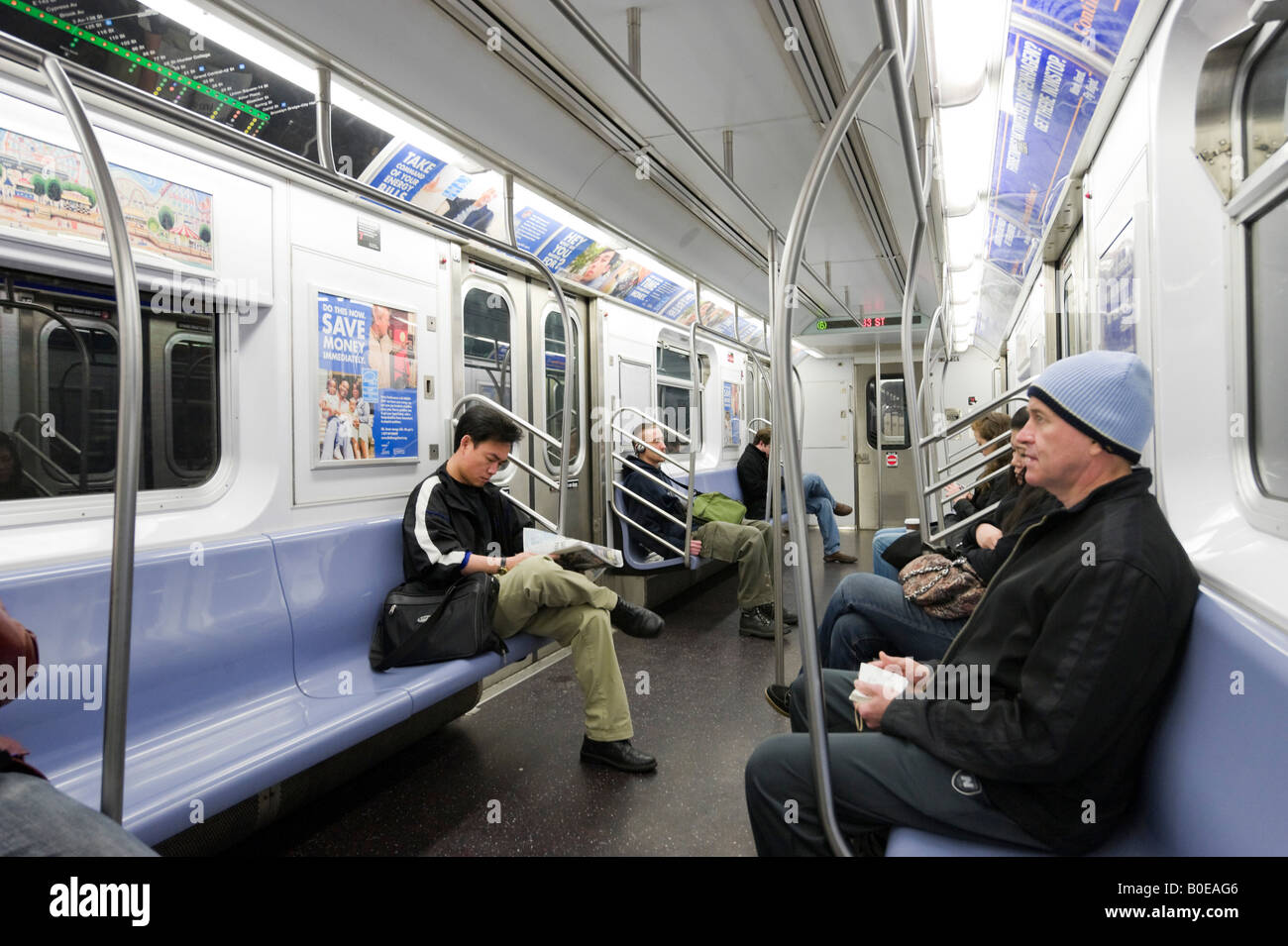 Commuters on the NYC subway in Manhattan, New York City, NY Stock Photo