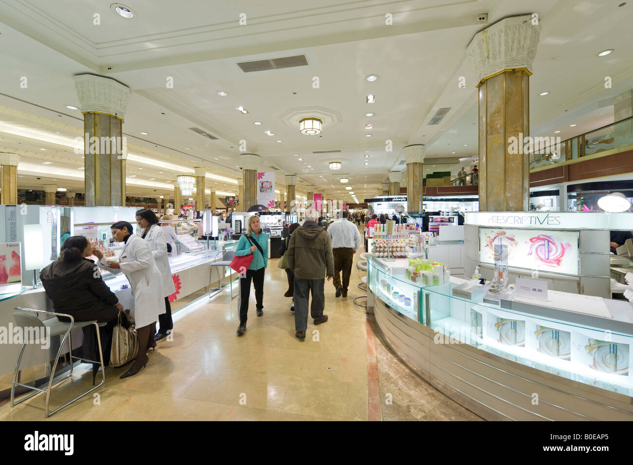 Cosmetic Counters in Macy's Department Store, 151 W 34th Street, Midtown Manhattan, New York City Stock Photo
