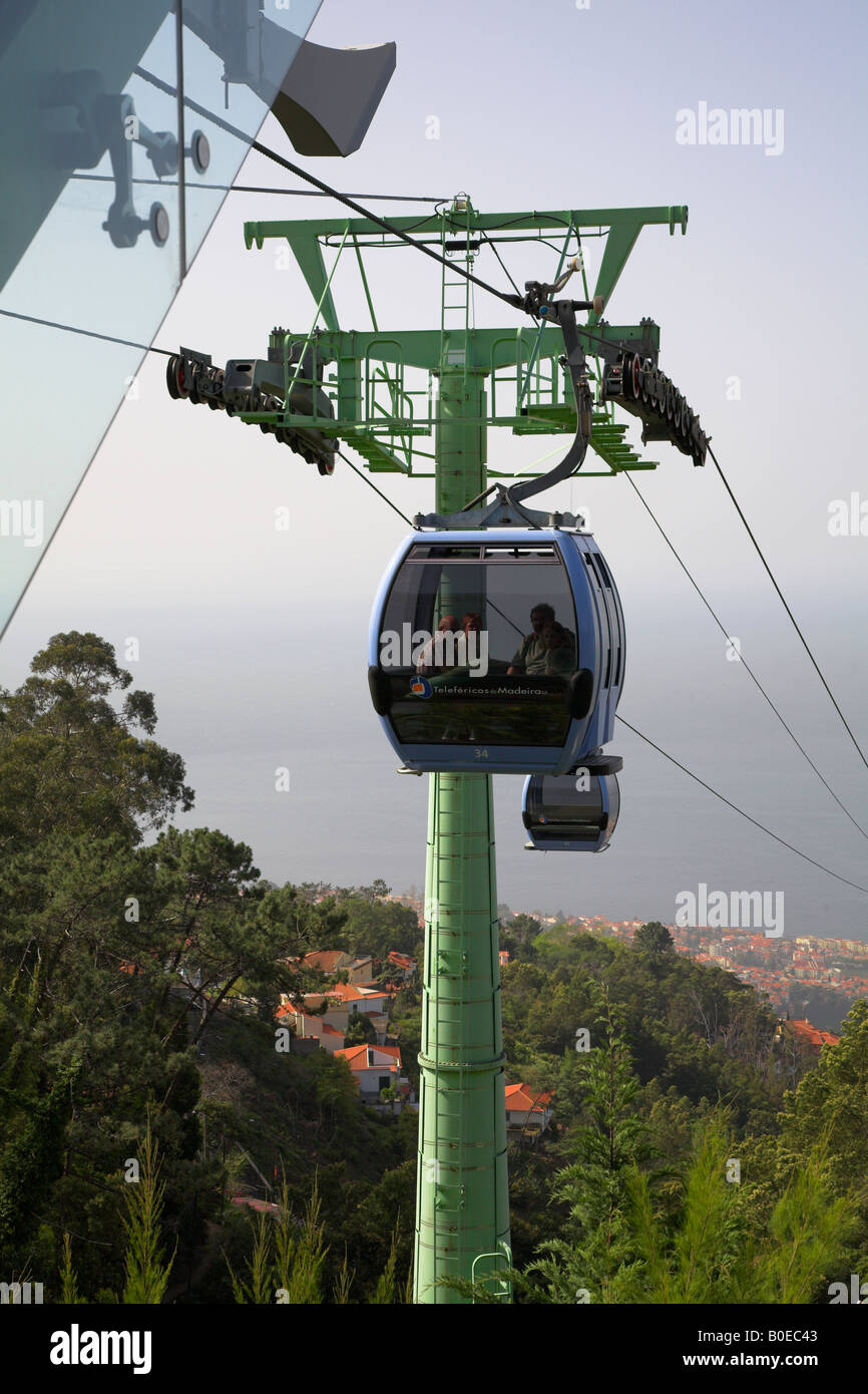 Cable car ride from Funchal to the hilltop station at Monte. Stock Photo