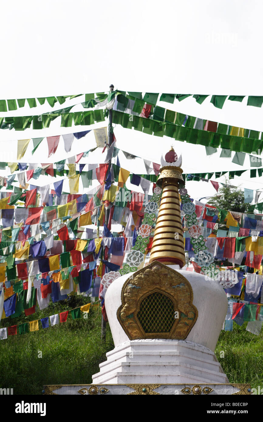 Tibetan prayer flags hang in McLeodganj next to a gompa Stock Photo Alamy