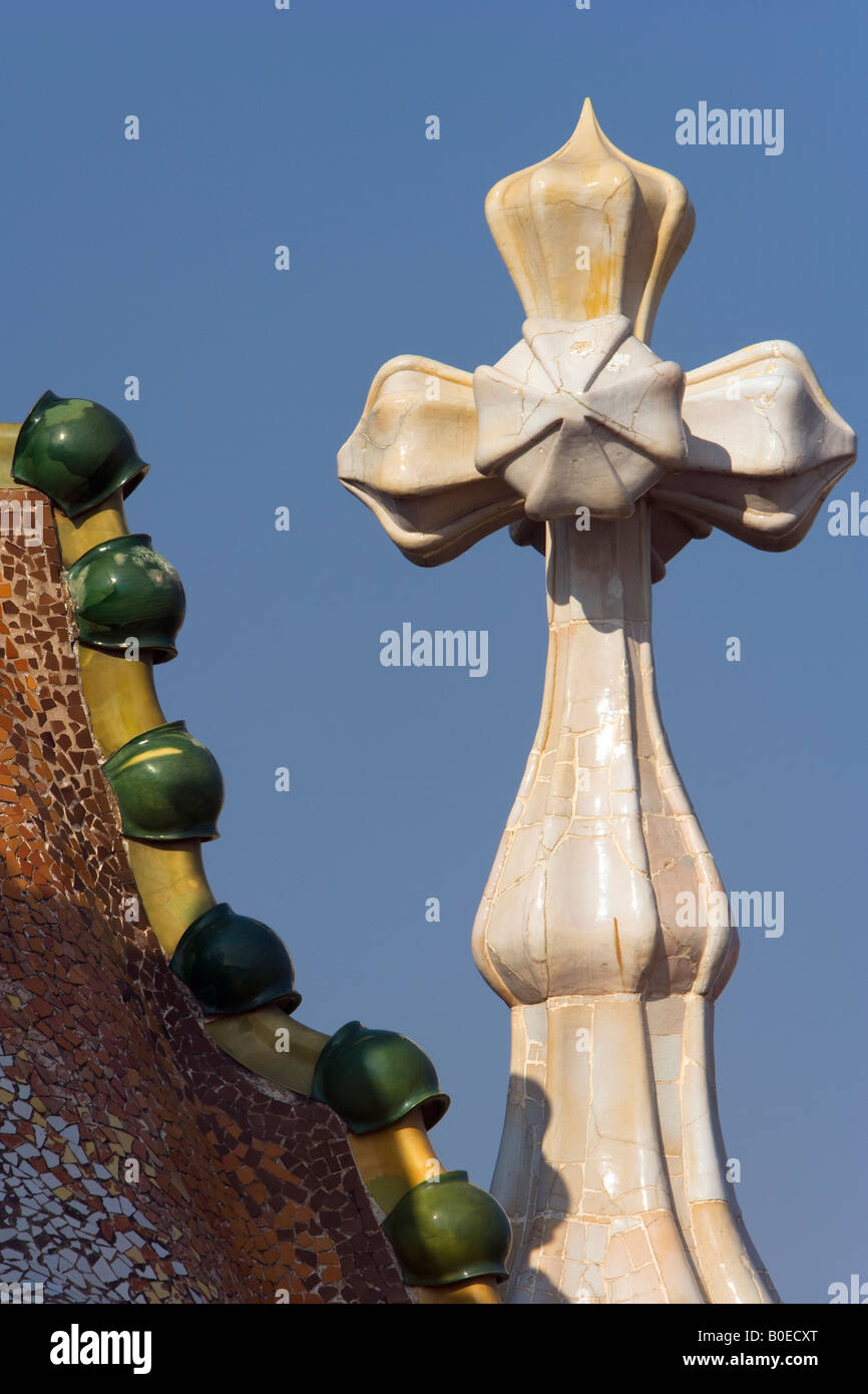 Cross on Roof of Casa Batllo, by Antonio Gaudi Stock Photo
