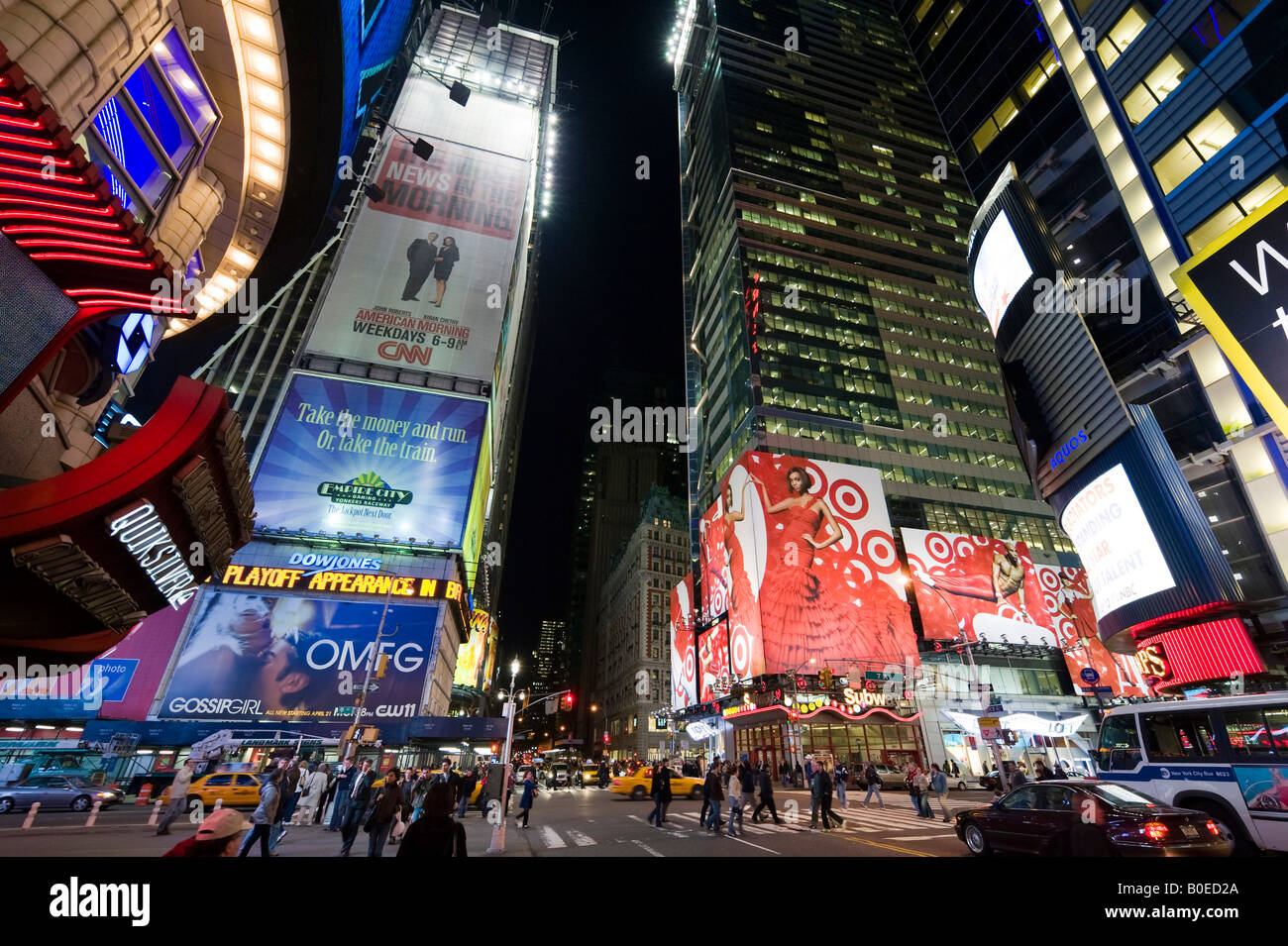 Junction of West 42nd Street and 7th Avenue at Times Square, Manhattan, New York City Stock Photo