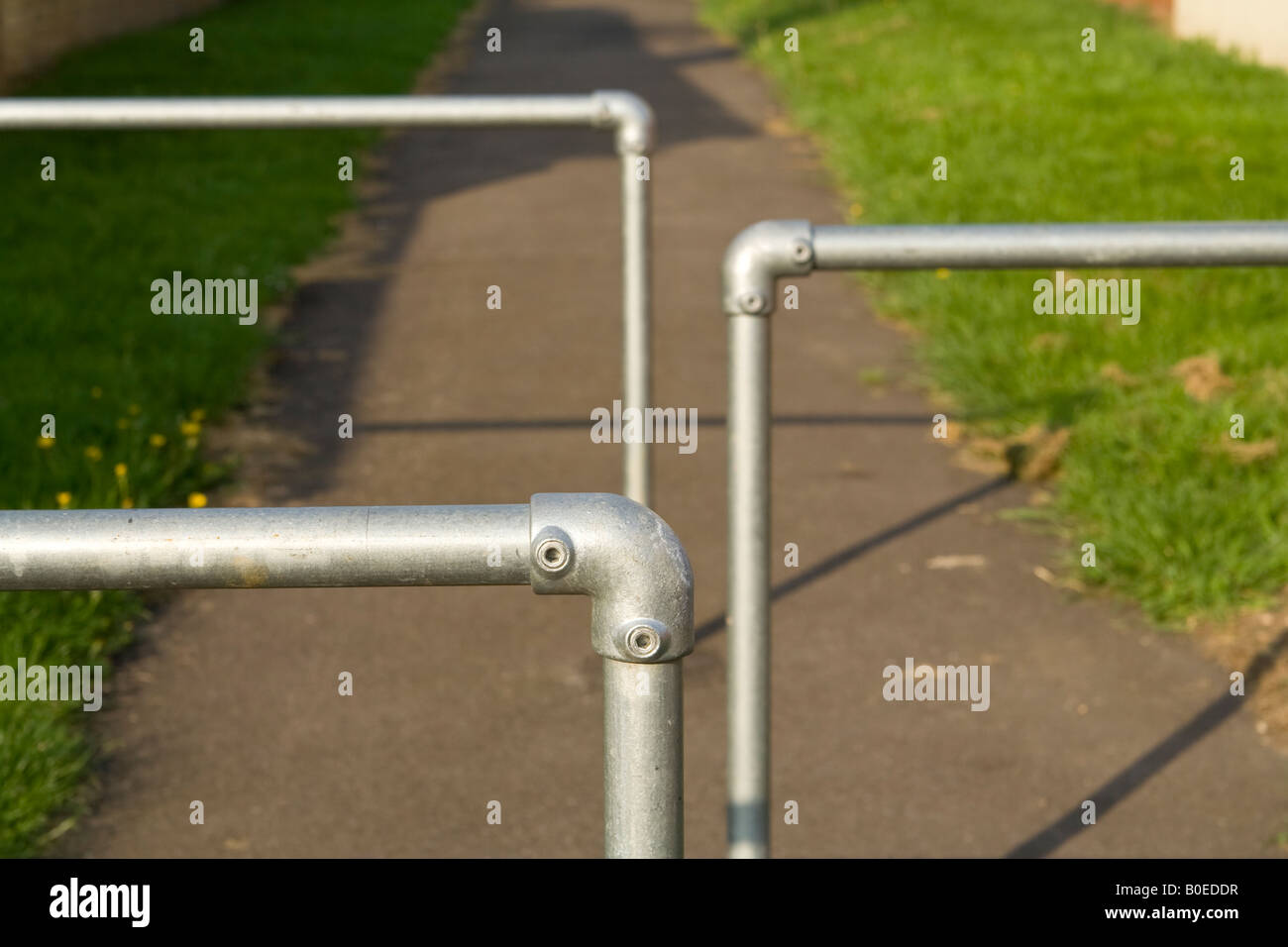 Barriers to stop bikes, UK Stock Photo Alamy