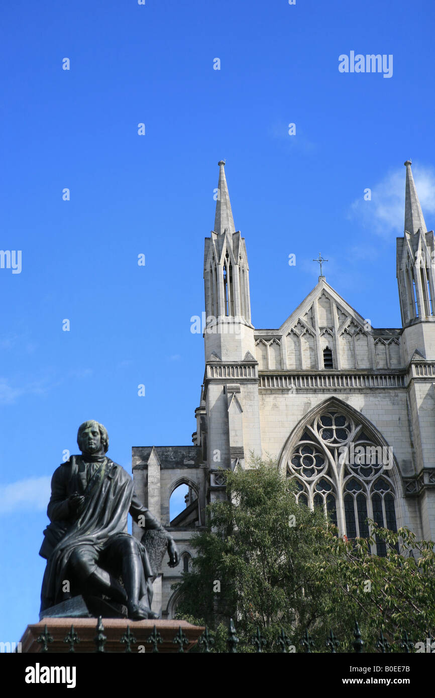 Statue of Robbie Burns in front of the Cathedral in Dunedin New Zealand