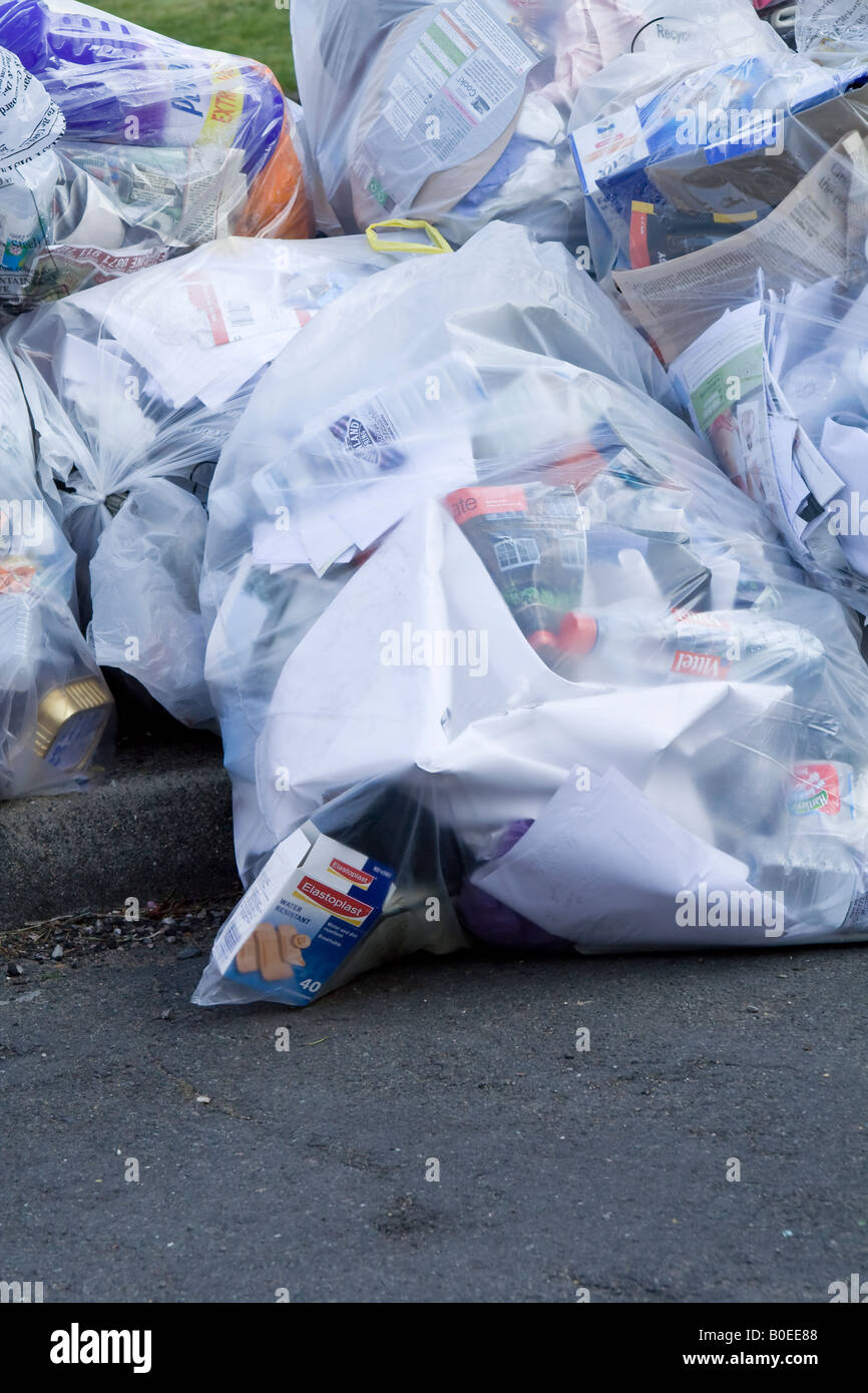 Bags of rubbish for recycling, UK Stock Photo Alamy