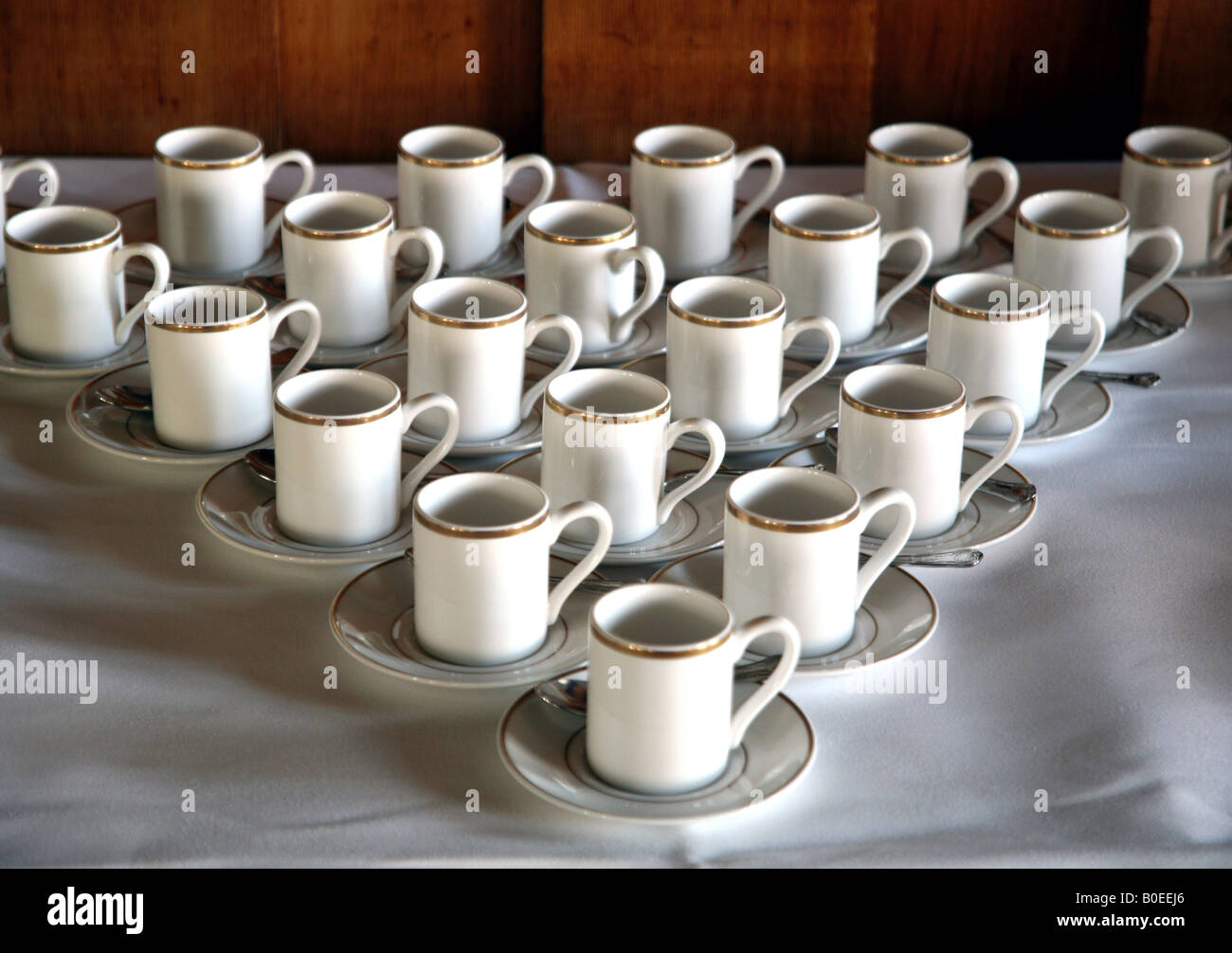 Coffee cups laid out ready for function Stock Photo
