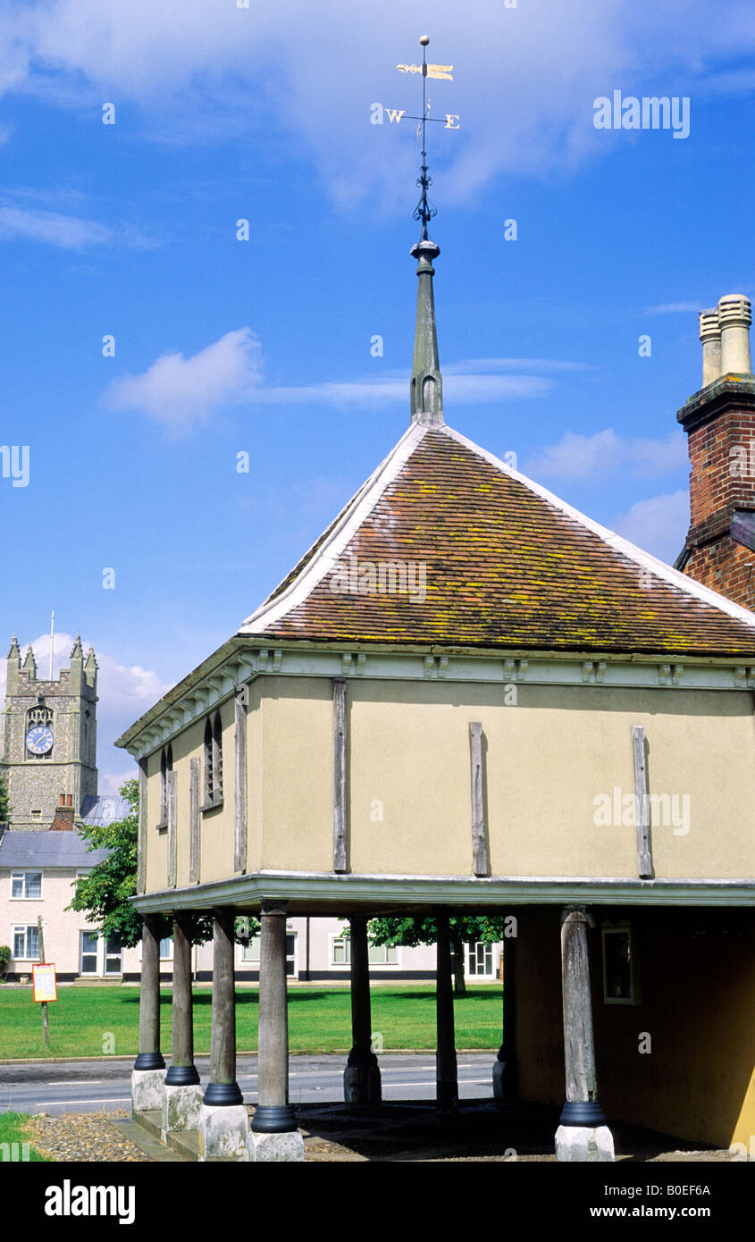 New Buckenham Norfolk Market House and Church English architecture history travel East Anglia England UK Stock Photo