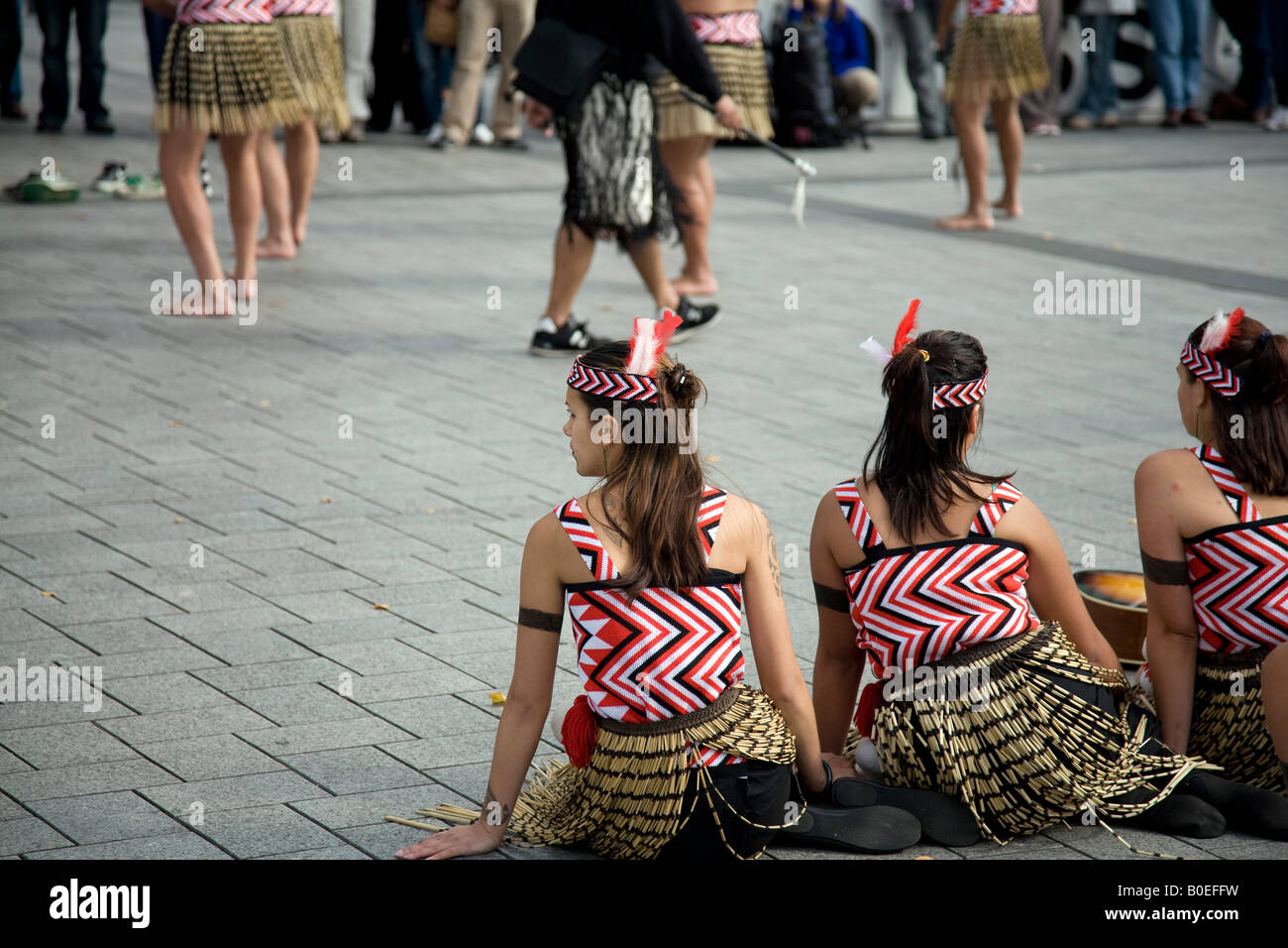Maori dance group performs in public square in Christchurch, South