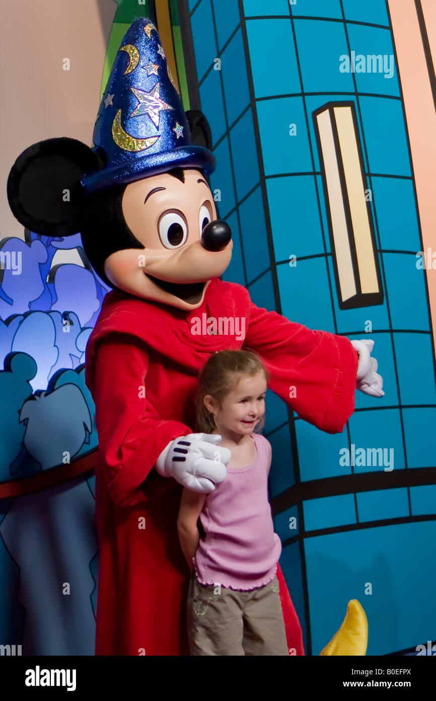 Mickey Mouse and Child at Disney's MGM Hollywood Studios in Orlando Florida USA Stock Photo