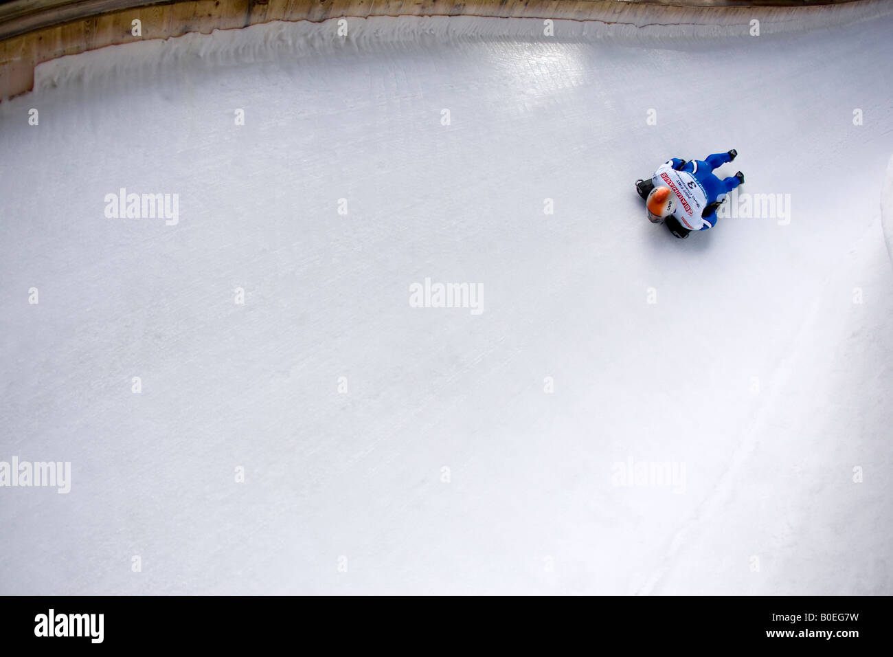 A Skeleton racer sliding down the Olympic run at St Moritz Switzerland Stock Photo