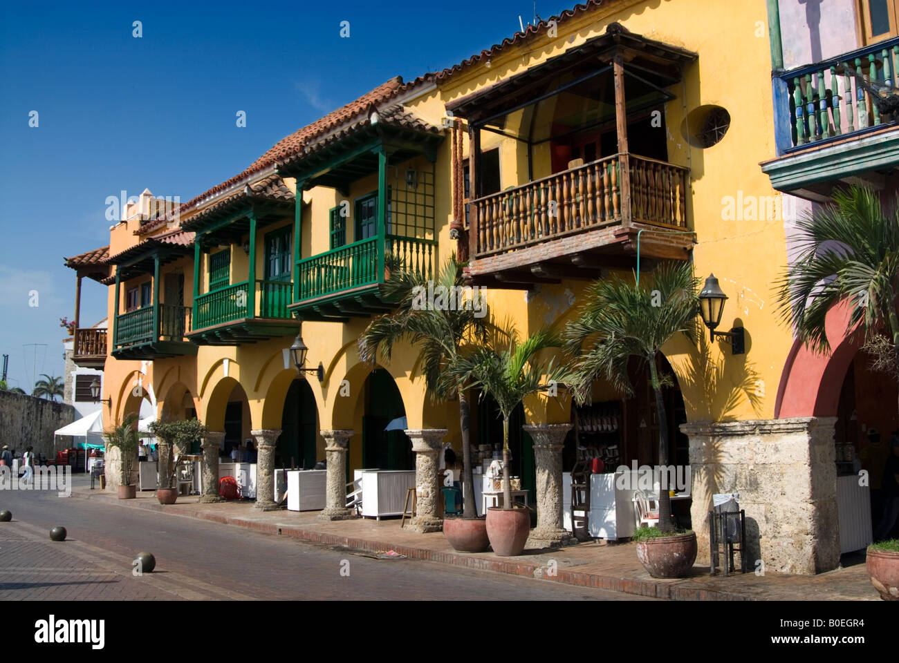 Houses on Plaza de los Coches Cartagena de Indias Colombia Stock Photo