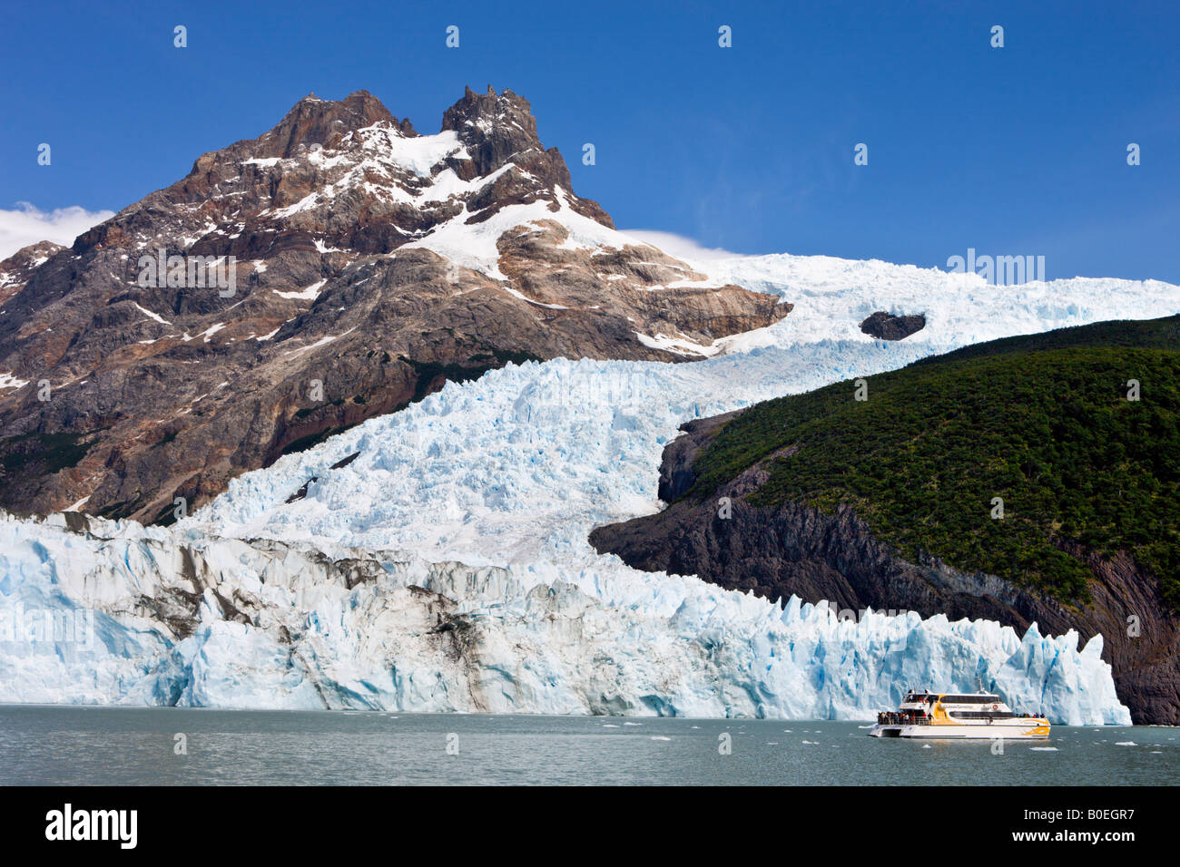 Upsala Glacier and tourist boat in Los Glaciares National Park Patagonia Argentina Stock Photo