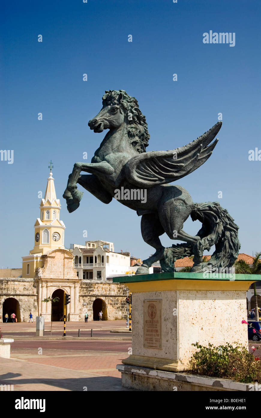 Statue of Pegasus on the Muelle de Los Pegasos by Hector Lombana Pineres Cartagena de Indias, Colombia Stock Photo