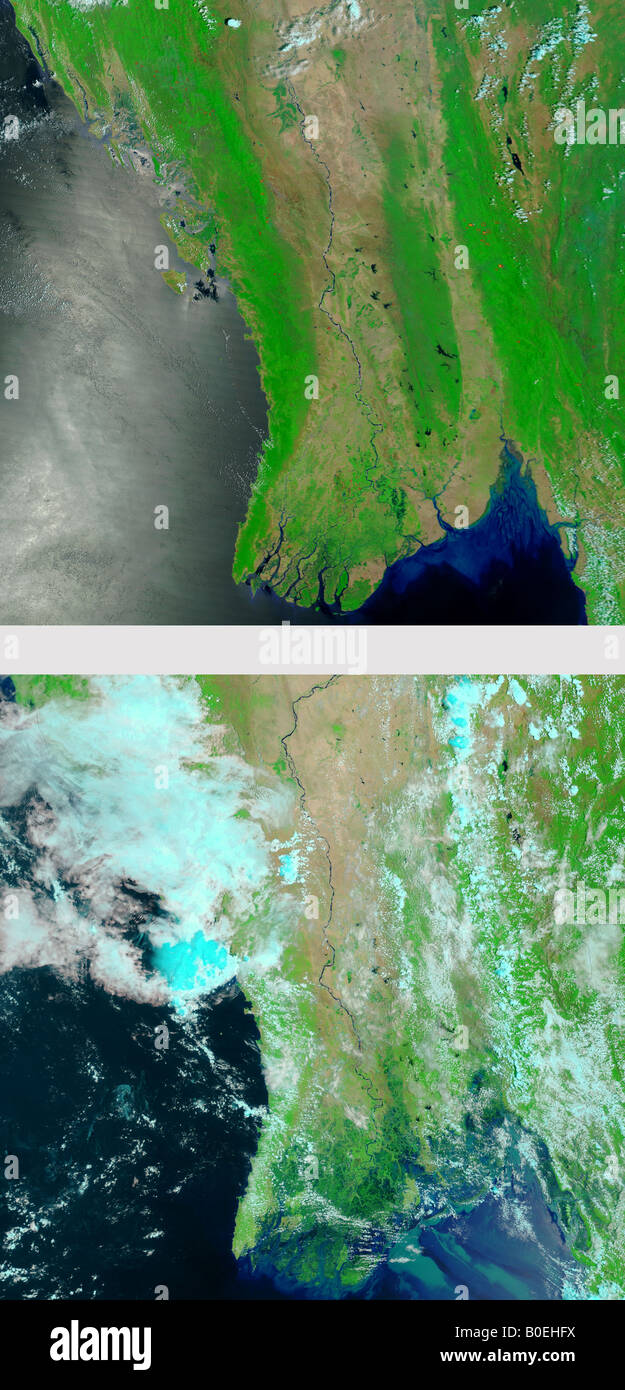 The first cyclone of the 2008 season in the northern Indian Ocean was a devastating one for Myanmar Burma (see full description) Stock Photo