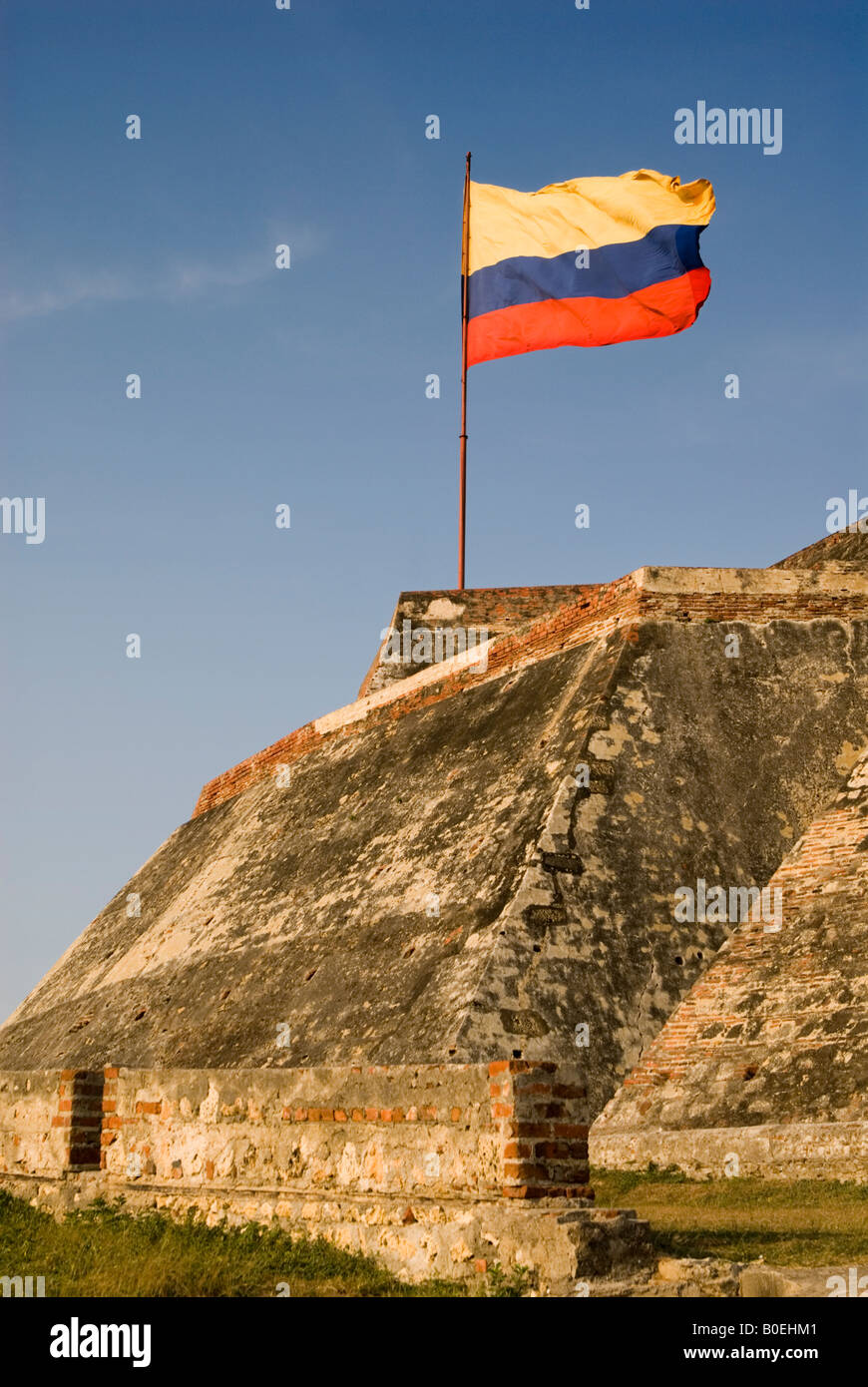 Colombian flag over the Castillo de San Felipe de Barajas, Cartagena de Indias, Colombia Stock Photo