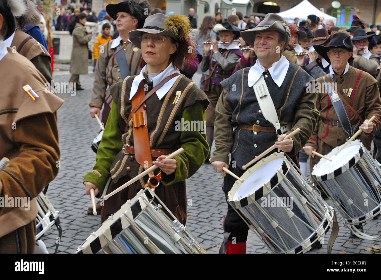Drmmers in Geneva's Escalade festival Stock Photo